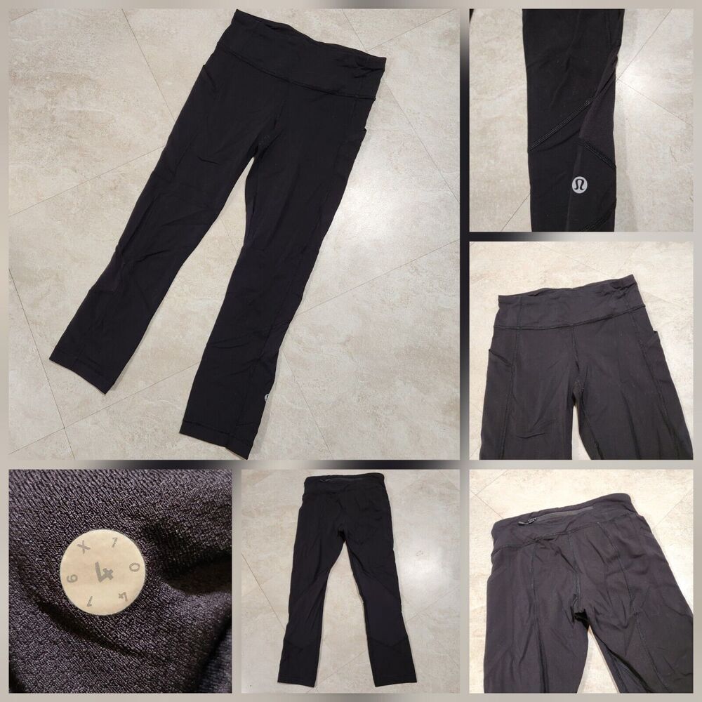 Lululemon Womens Size 4 Black 22" Inseam Yoga Leggings Jogging Activewear Pants